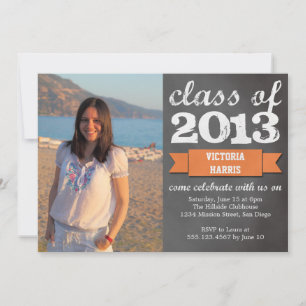 Orange ribbon banner chalkboard photo graduation invitation