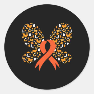 Orange Ribbon Butterfly Leukaemia Awareness Surviv Classic Round Sticker