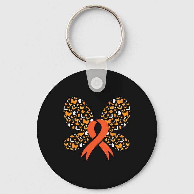 Orange Ribbon Butterfly Leukaemia Awareness Surviv Key Ring (Front)