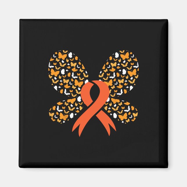 Orange Ribbon Butterfly Leukaemia Awareness Surviv Magnet (Front)