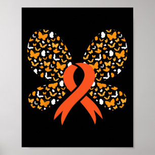 Orange Ribbon Butterfly Leukaemia Awareness Surviv Poster