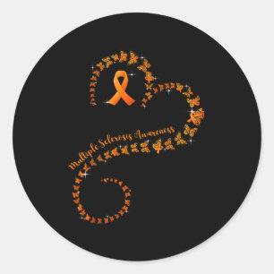 Orange Ribbon Butterfly Multiple Sclerosis Awarene Classic Round Sticker