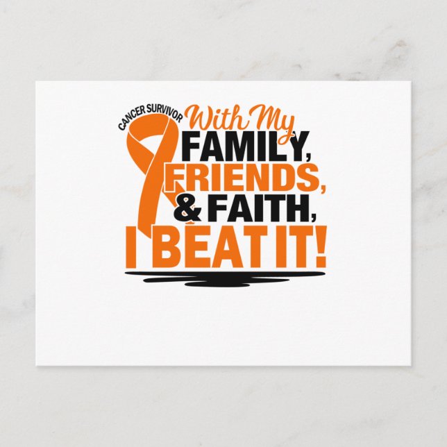 Orange Ribbon Cancer Survivor Friends Family Announcement Postcard (Front)