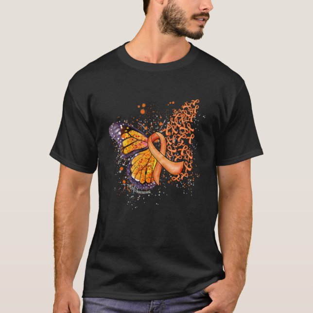 Orange Ribbon Copd Awareness Dripping Butterfly T-Shirt (Front)