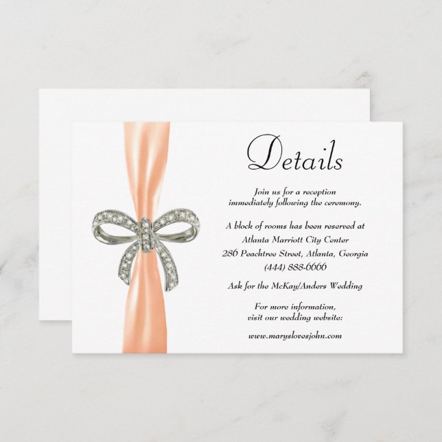 Orange Ribbon Diamond Bow Wedding Details Enclosure Card (Front/Back)