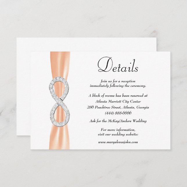 Orange Ribbon Diamond Infinity Wedding Details Enclosure Card (Front/Back)