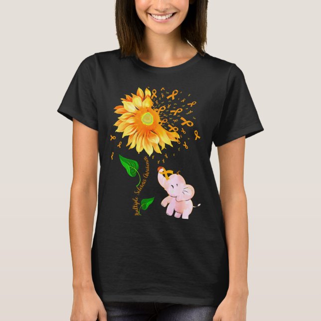 Orange Ribbon Elephant Multiple Sclerosis Awarenes T-Shirt (Front)