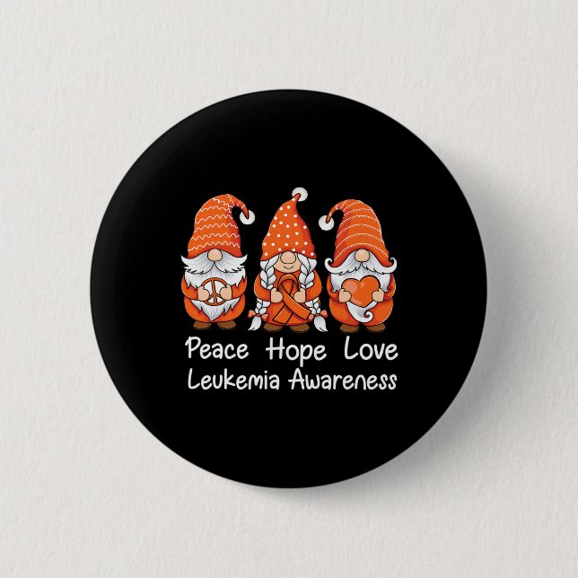 Orange ribbon Gnomes support survivor of Leukaemia 6 Cm Round Badge (Front)