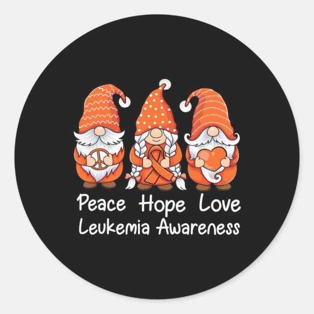 Orange ribbon Gnomes support survivor of Leukaemia Classic Round Sticker (Front)