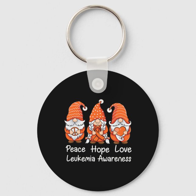 Orange ribbon Gnomes support survivor of Leukaemia Key Ring (Front)