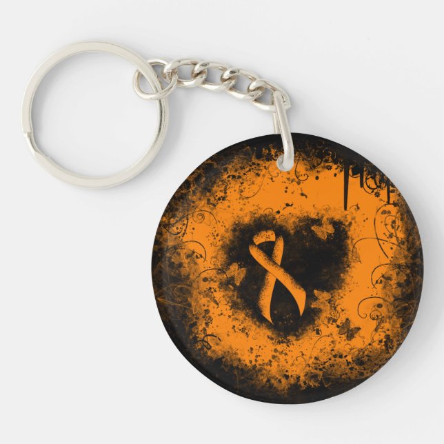 Orange Ribbon Grunge Heart Key Ring (Front)