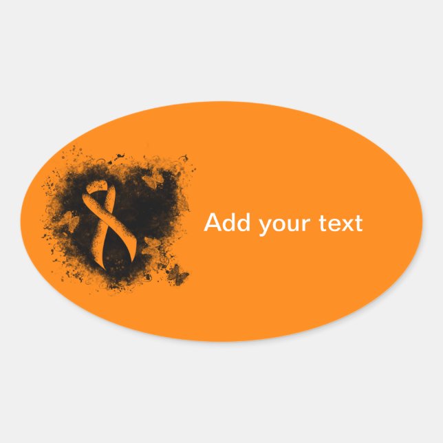 Orange Ribbon Grunge Heart Oval Sticker (Front)