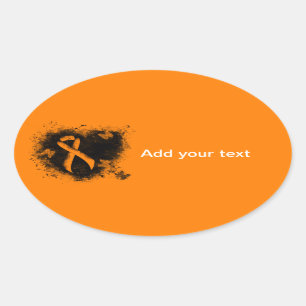 Orange Ribbon Grunge Heart Oval Sticker