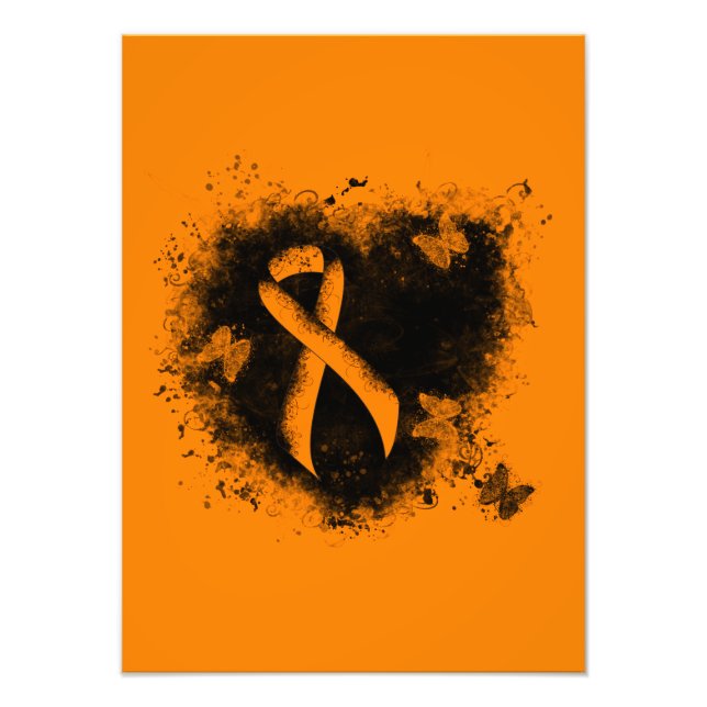 Orange Ribbon Grunge Heart Photo Print (Front)