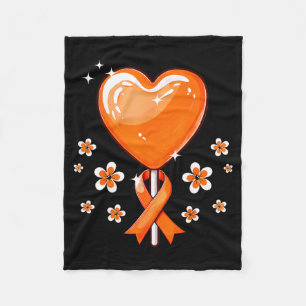 Orange Ribbon Heart Candy Multiple Sclerosis Aware Fleece Blanket