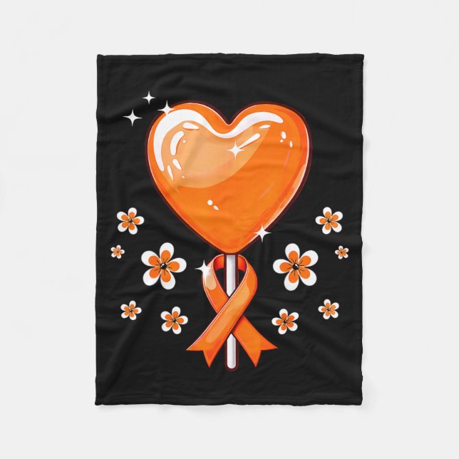 Orange Ribbon Heart Candy Multiple Sclerosis Aware Fleece Blanket (Front)