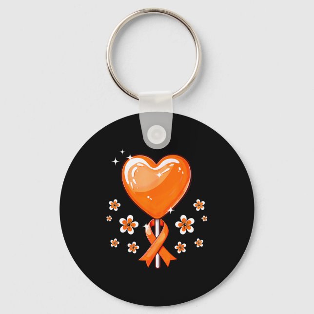 Orange Ribbon Heart Candy Multiple Sclerosis Aware Key Ring (Front)