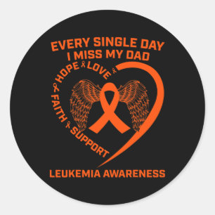 Orange Ribbon Heart Leukaemia Awareness In Memory Classic Round Sticker