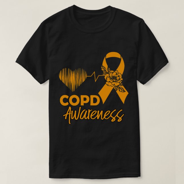 Orange Ribbon Heartbeat Fight COPD Awareness Disea T-Shirt (Design Front)