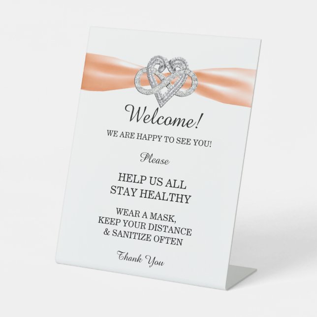 Orange Ribbon Infinity Heart Wedding Safety  Pedestal Sign (Front)