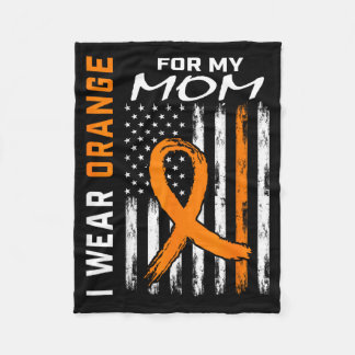 Orange Ribbon Kidney Cancer Awareness Mum USA Flag Fleece Blanket