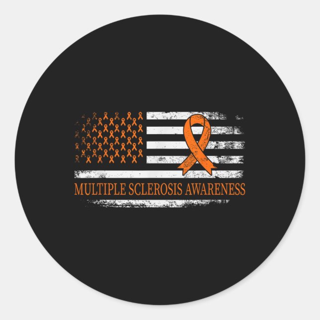 Orange Ribbon Ms - Multible Sclerosis Awareness  Classic Round Sticker (Front)