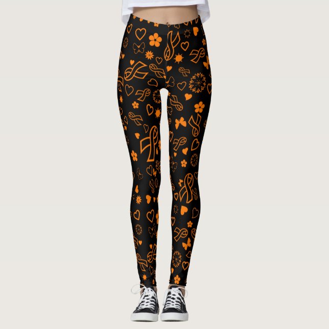 Orange Ribbon Multi Print...RSD/CRPS Leggings (Front)