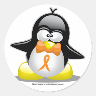 Orange Ribbon Penguin Classic Round Sticker