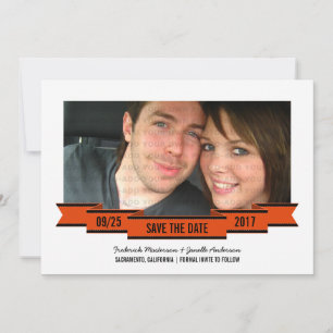 Orange Ribbon Photo Save the Date Invite