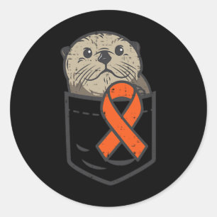 Orange Ribbon Pocket Leukaemia Awareness Men Women Classic Round Sticker