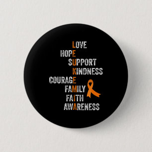Orange Ribbon Sign Retro Vintage Aml Leukaemia Awa 6 Cm Round Badge