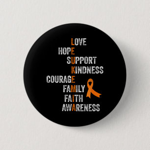 Orange Ribbon Sign Retro Vintage Aml Leukaemia Awa 6 Cm Round Badge