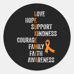 Orange Ribbon Sign Retro Vintage Aml Leukaemia Awa Classic Round Sticker