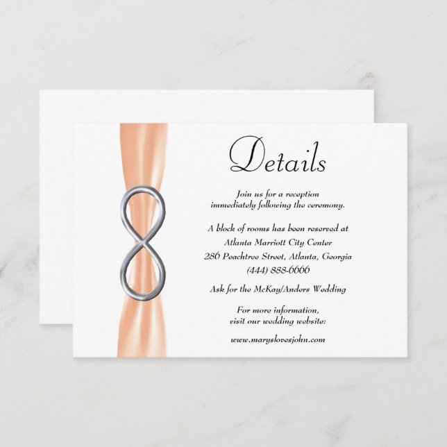 Orange Ribbon Silver Infinity Wedding Details Enclosure Card (Front/Back)