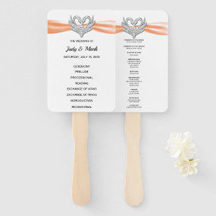 Orange Ribbon Silver Swan Wedding Program Fans