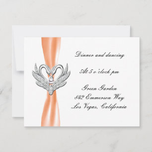 Orange Ribbon Silver Swans Reception Card