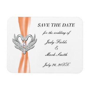 Orange Ribbon Silver Swans Save The Date Magnet