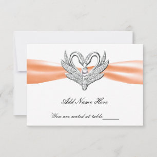 Orange Ribbon Silver Swans Table Place Card