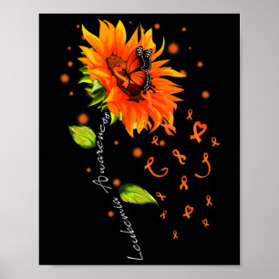 Orange Ribbon Sunflower Butterfly Leukemia Awarene Poster