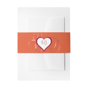 Orange Ribbon Swirl and Heart Monogram Invitation Belly Band