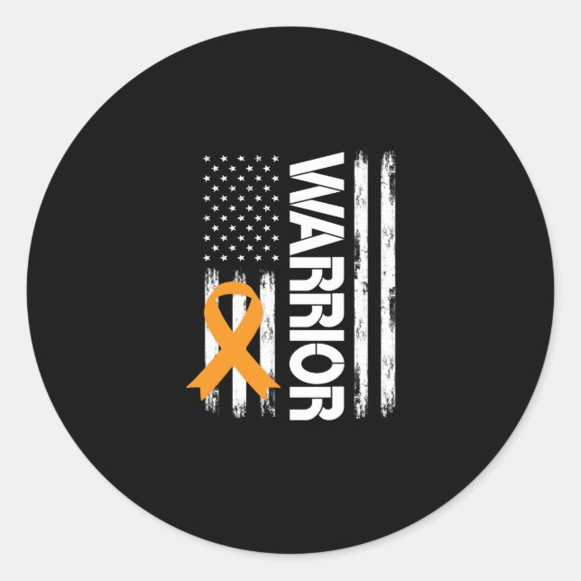 Orange Ribbon Warrior USA Kidney Cancer Awareness Classic Round Sticker (Front)