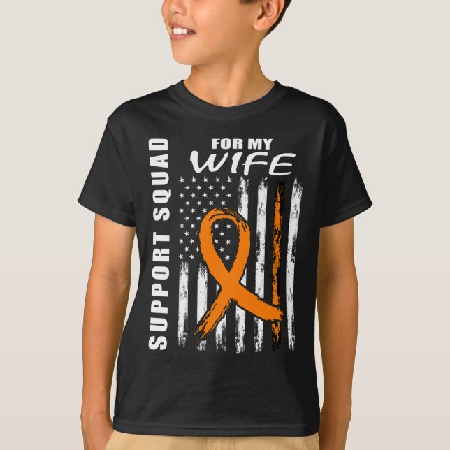Orange Ribbon Wife Leukaemia Awareness USA Flag Ca T-Shirt (Front)