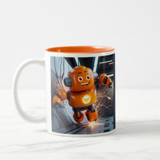 Orange Robot Buddy Mug - Futuristic Drinkware for