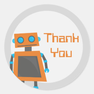 Orange Robot Thank You Stickers