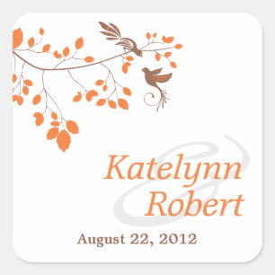 Orange Romance Wedding Square Stickers