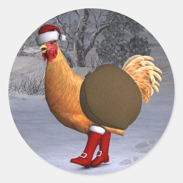 Orange Rooster Santa Claus Classic Round Sticker (Front)