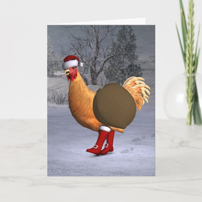 Orange Rooster Santa Claus Holiday Card (Front)