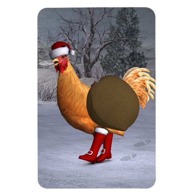 Orange Rooster Santa Claus Magnet (Vertical)