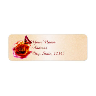 Orange Rose and Butterfly Wedding Return Address Label