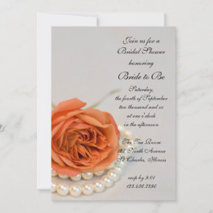Orange Rose and White Pearls Bridal Shower Invitation